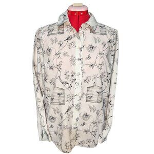 Talbots 100% cotton Bird & Floral Print Shirt